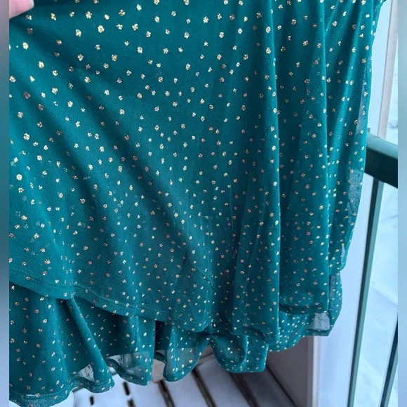 🆕 ✨ Midnight Doll Green Gold Dotted Mini Dress M Tie Party Holiday Chic Size M - Picture 8 of 15
